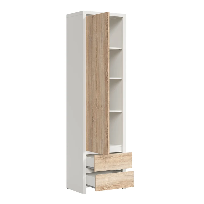 Armoire colonne 1 porte 2 tiroirs Soren Blanc et Bois