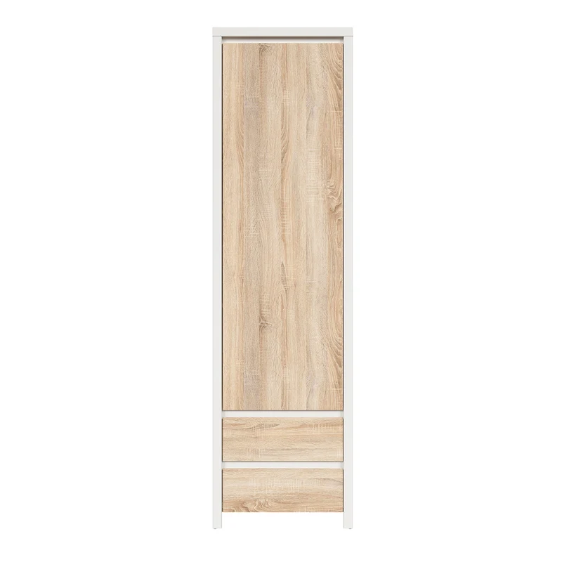 Armoire colonne 1 porte 2 tiroirs Soren Blanc et Bois