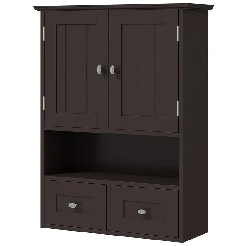 Medicine Cabinet, Bathroom Wall Cabinet with Shelf, Drawers, Brown