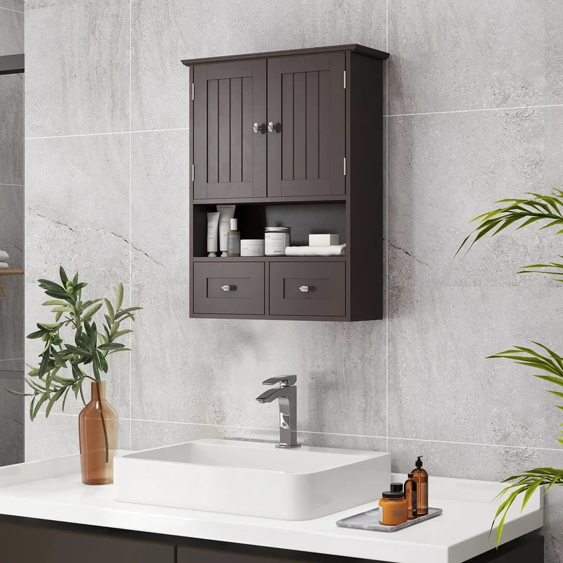 Medicine Cabinet, Bathroom Wall Cabinet with Shelf, Drawers, Brown