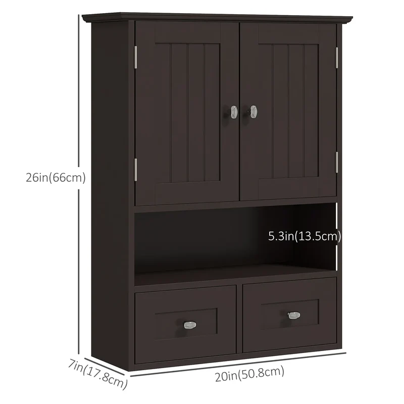 Medicine Cabinet, Bathroom Wall Cabinet with Shelf, Drawers, Brown
