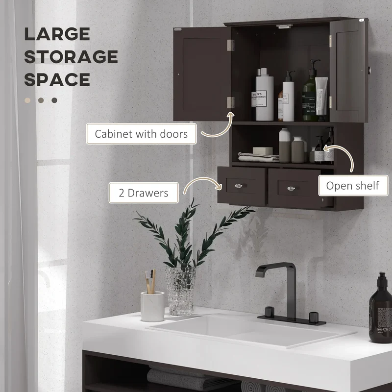 Medicine Cabinet, Bathroom Wall Cabinet with Shelf, Drawers, Brown