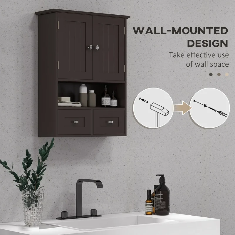 Medicine Cabinet, Bathroom Wall Cabinet with Shelf, Drawers, Brown