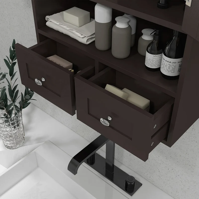 Medicine Cabinet, Bathroom Wall Cabinet with Shelf, Drawers, Brown