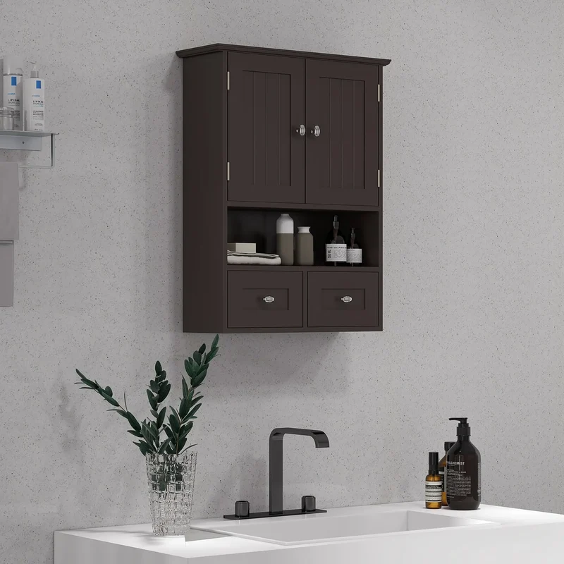 Medicine Cabinet, Bathroom Wall Cabinet with Shelf, Drawers, Brown