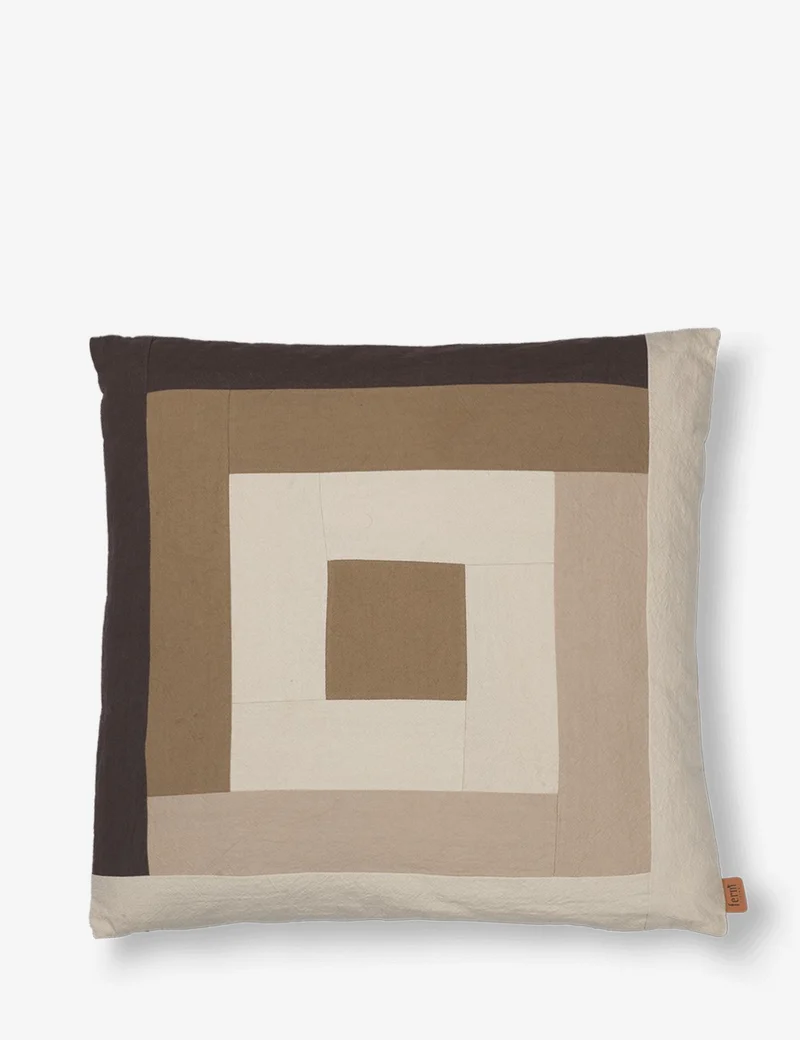 border patchwork cushion coffee
