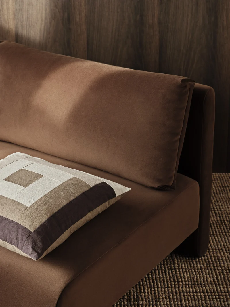 border patchwork cushion coffee
