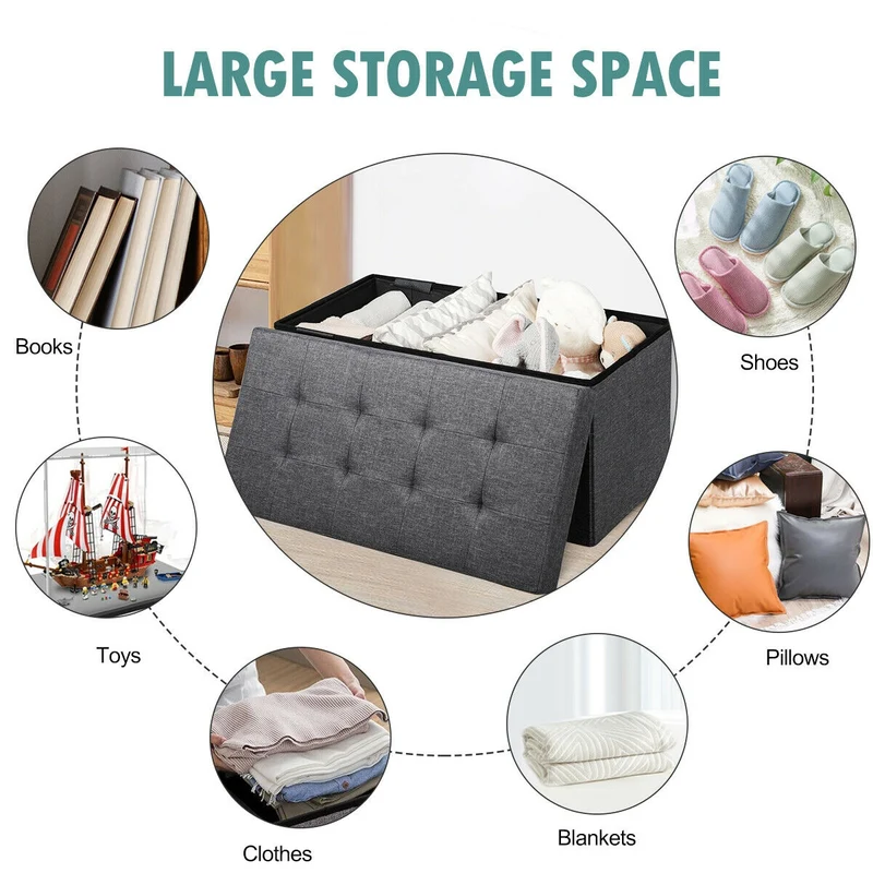 31.5 Inch Foldable Fabric Storage, Removable Bin, Dark Gray