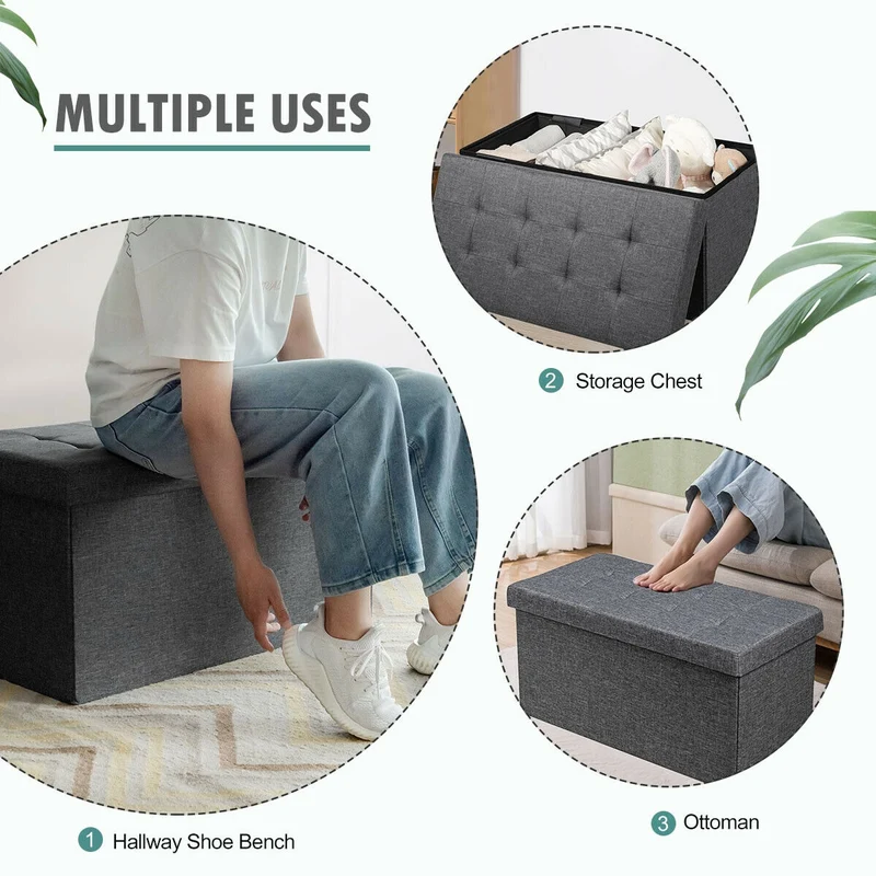 31.5 Inch Foldable Fabric Storage, Removable Bin, Dark Gray