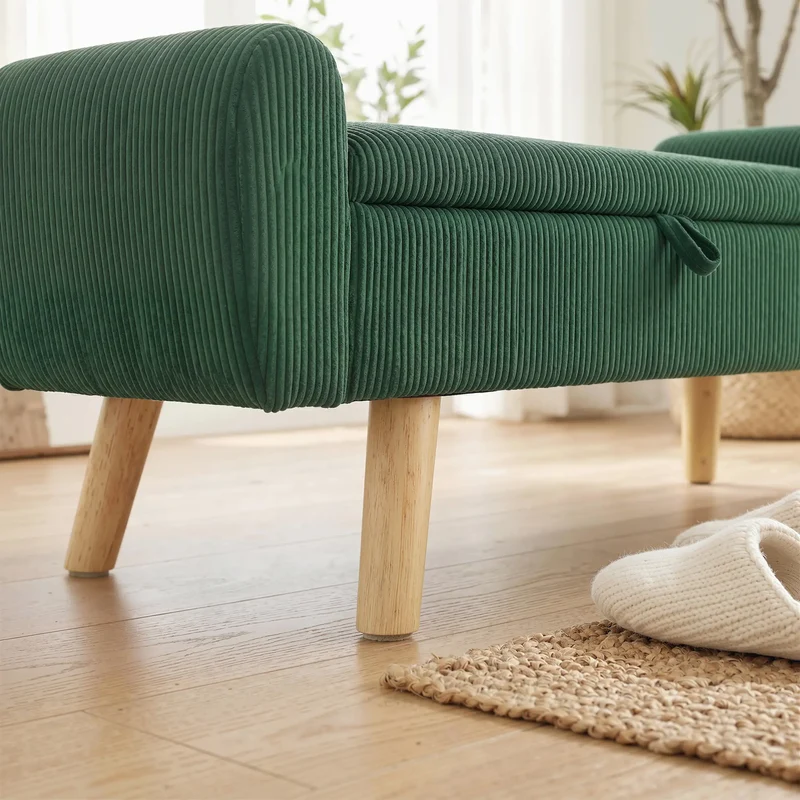 Storage Ottoman, 59" Corduroy Bed Bench, Dark Green