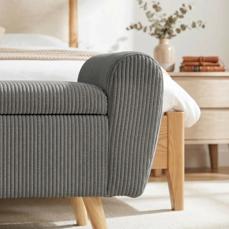 59" Corduroy Storage Ottoman Bench, Dark Grey