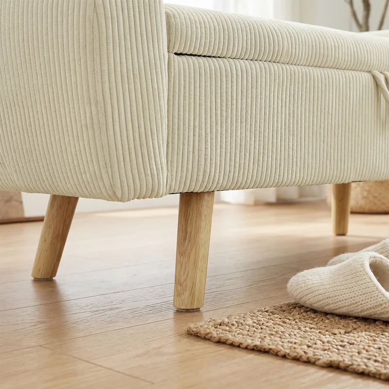 Corduroy Storage Ottoman Bench, 59", Beige