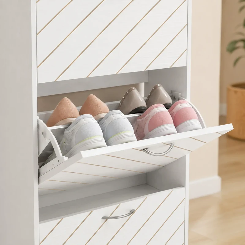 Shoe Storage Cabinet With 3 Flip Drawers, White