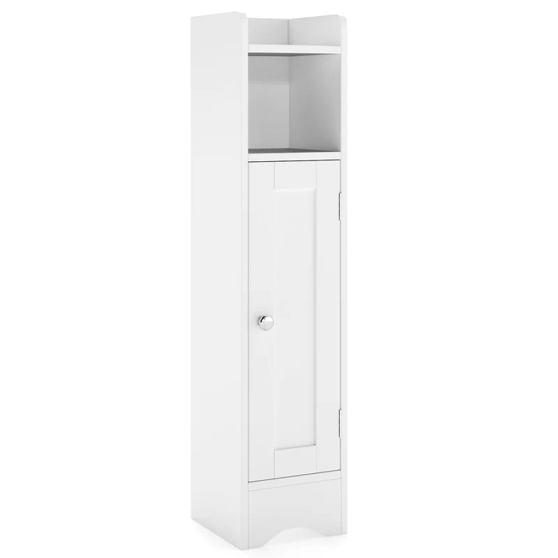 Slim Corner Bathroom Cabinet, 1 Door, Adjustable Shelves, White