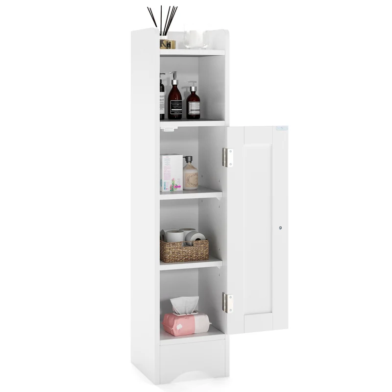 Slim Corner Bathroom Cabinet, 1 Door, Adjustable Shelves, White