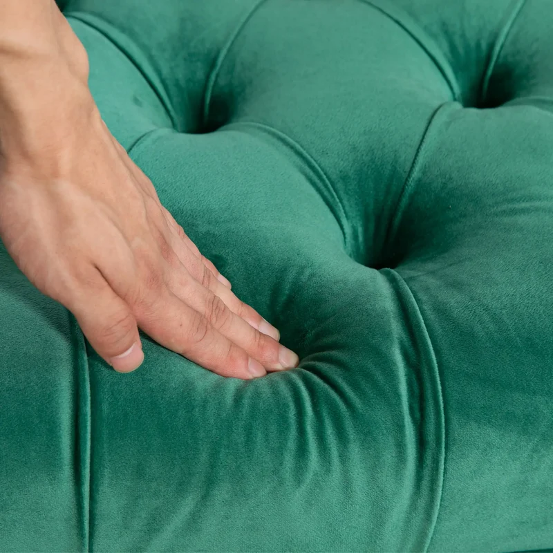 Upholstered End of Bed Bench, Button Tufted, Dark Green