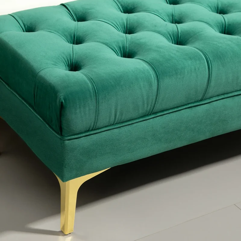 Upholstered End of Bed Bench, Button Tufted, Dark Green