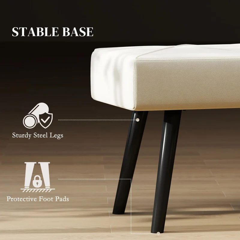 39 Inches Upholstered Bedroom Bench, Modern, Cream White