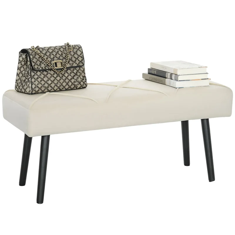 39 Inches Upholstered Bedroom Bench, Modern, Cream White