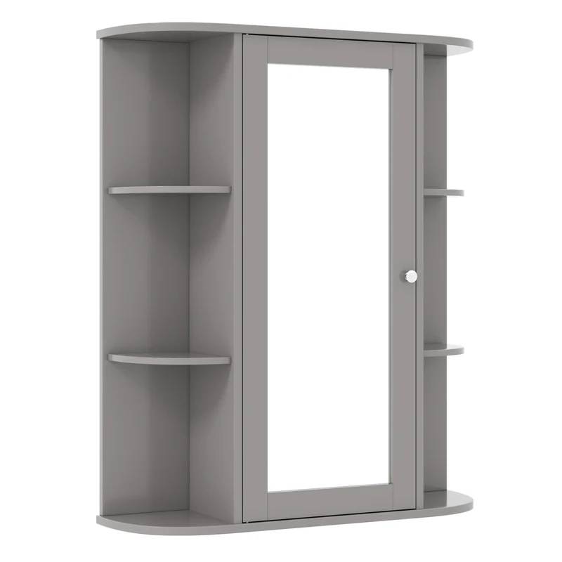 Single Door Wall Mount Cabinet With Mirror, Gray