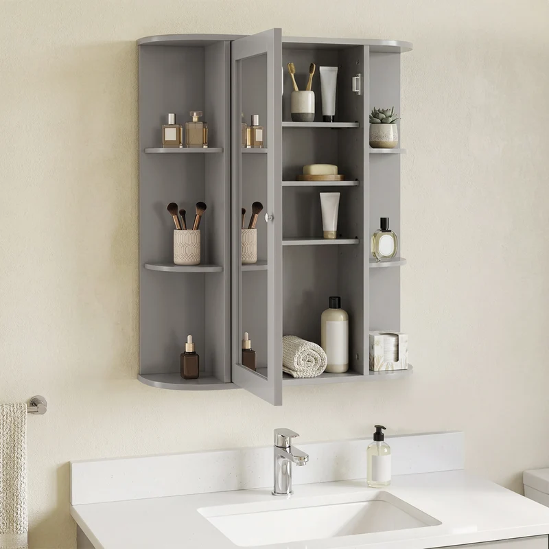 Single Door Wall Mount Cabinet With Mirror, Gray