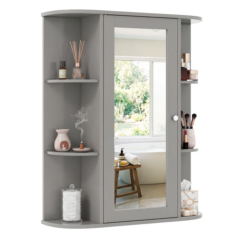Single Door Wall Mount Cabinet With Mirror, Gray
