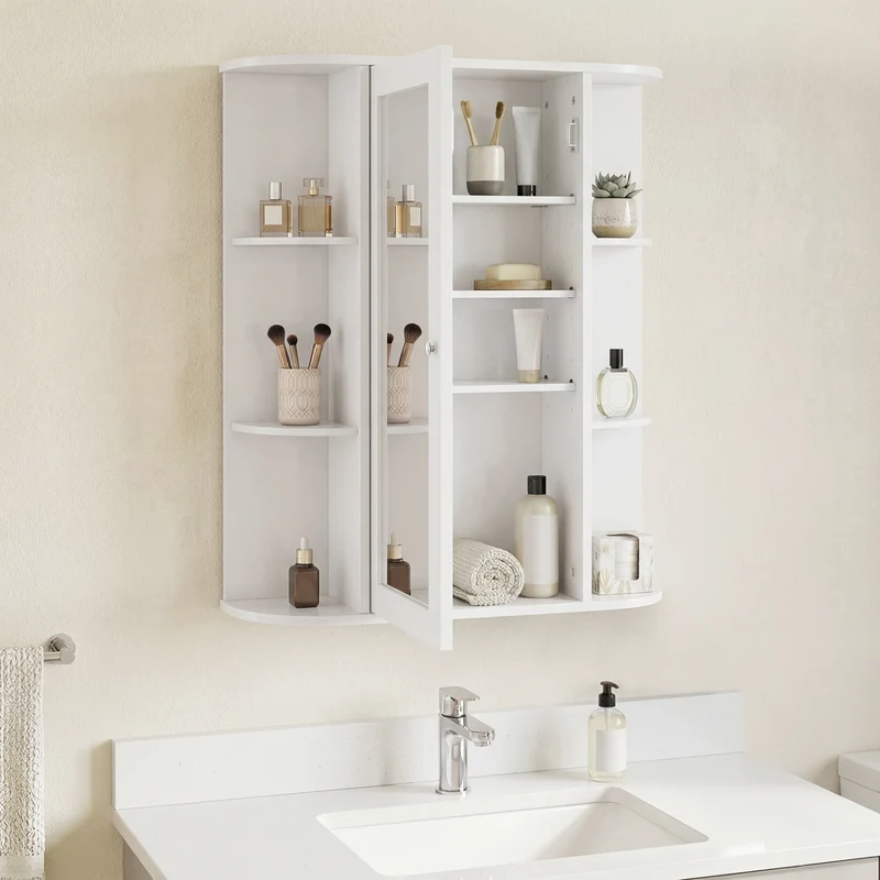 Wall Mount Bathroom Cabinet, Single Door Shelves, White