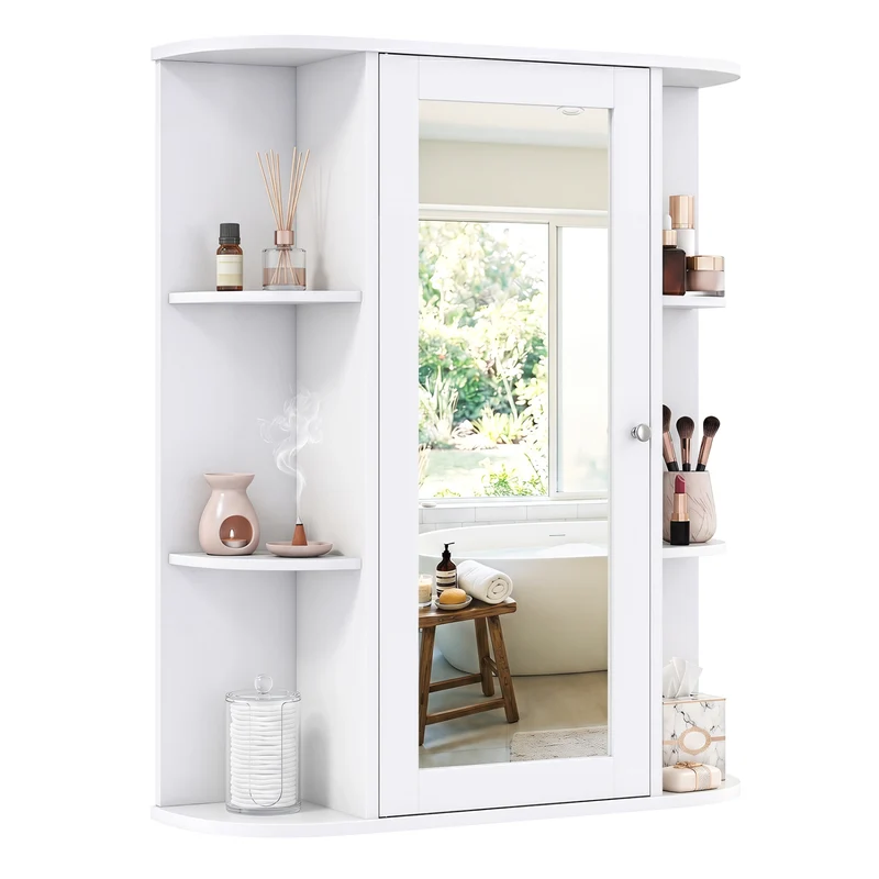 Wall Mount Bathroom Cabinet, Single Door Shelves, White