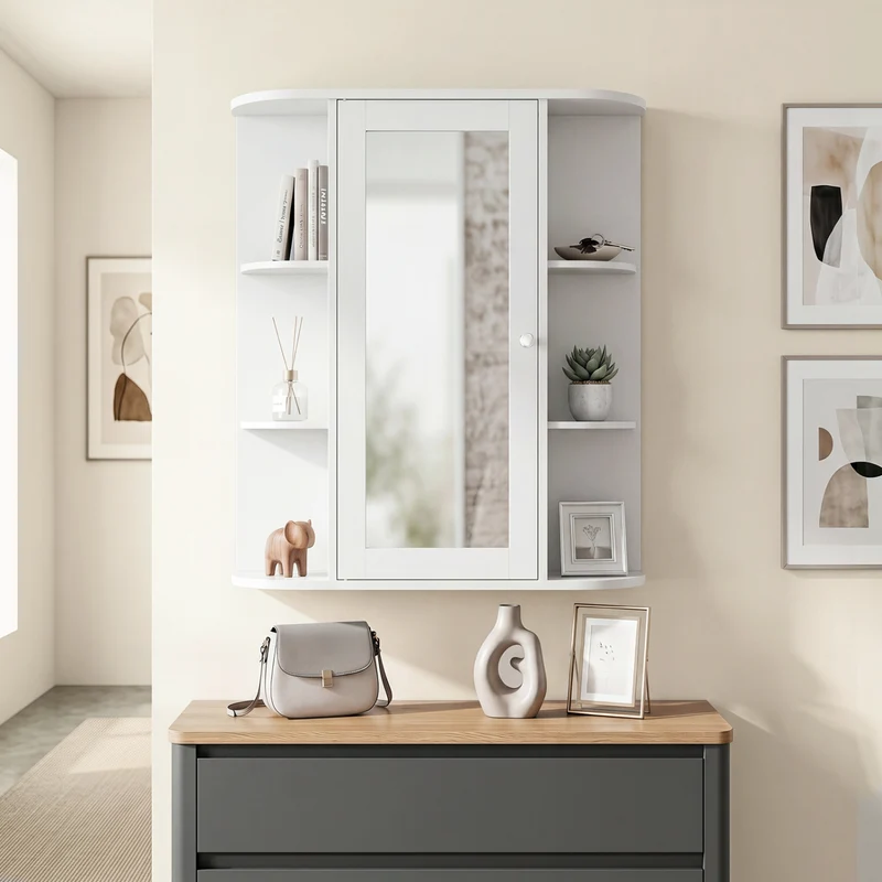 Wall Mount Bathroom Cabinet, Single Door Shelves, White