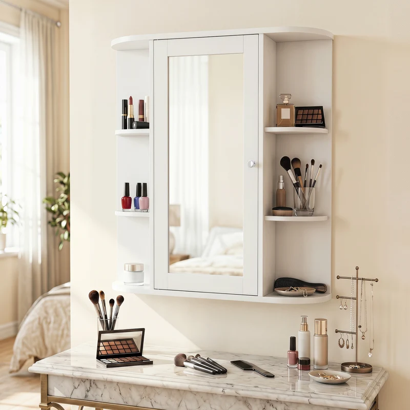 Wall Mount Bathroom Cabinet, Single Door Shelves, White