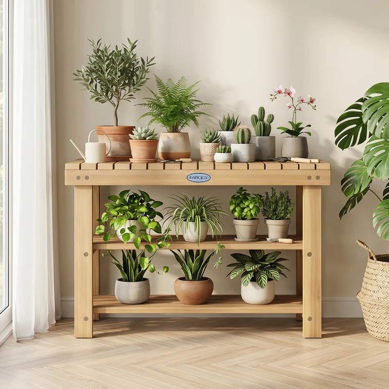 3-Tier Solid Wood Shoe Rack Bench With Slatted Shelves, M