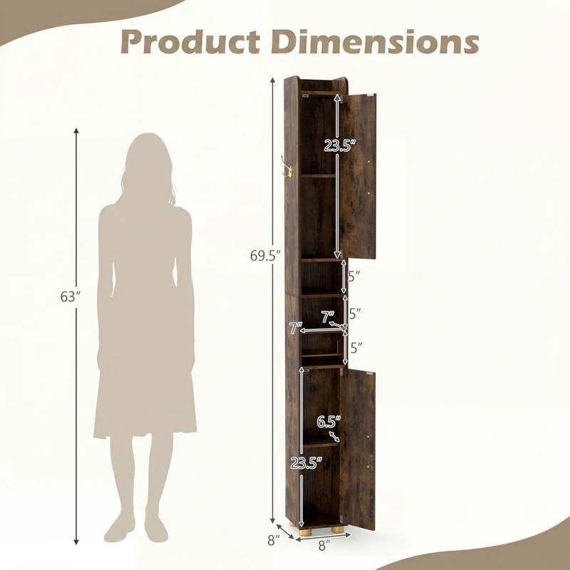 Narrow Bathroom Storage Cabinet, Open Shelves, Toilet Paper Holder