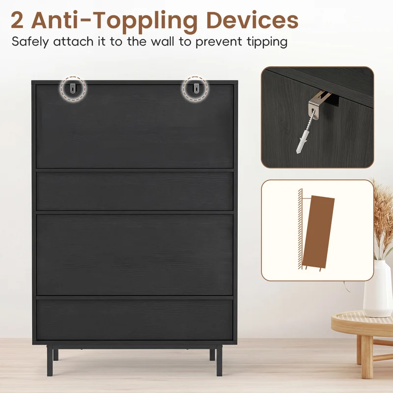 43 Inch 6-Tier Tall Shoe Cabinet, Black