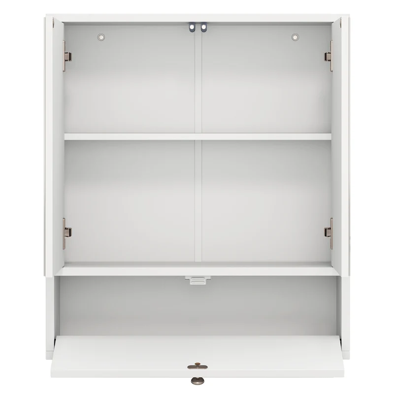 Double Mirror Door Wall Mount Storage Cabinet, White