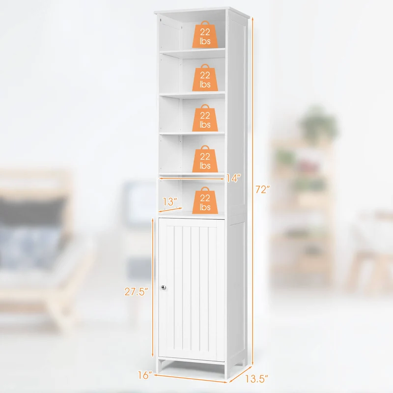 72 Inches Tall Floor Bathroom Storage Cabinet, White