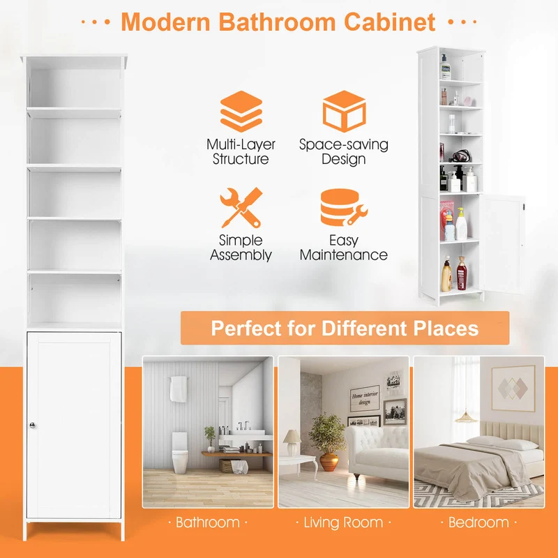 72 Inches Tall Floor Bathroom Storage Cabinet, White
