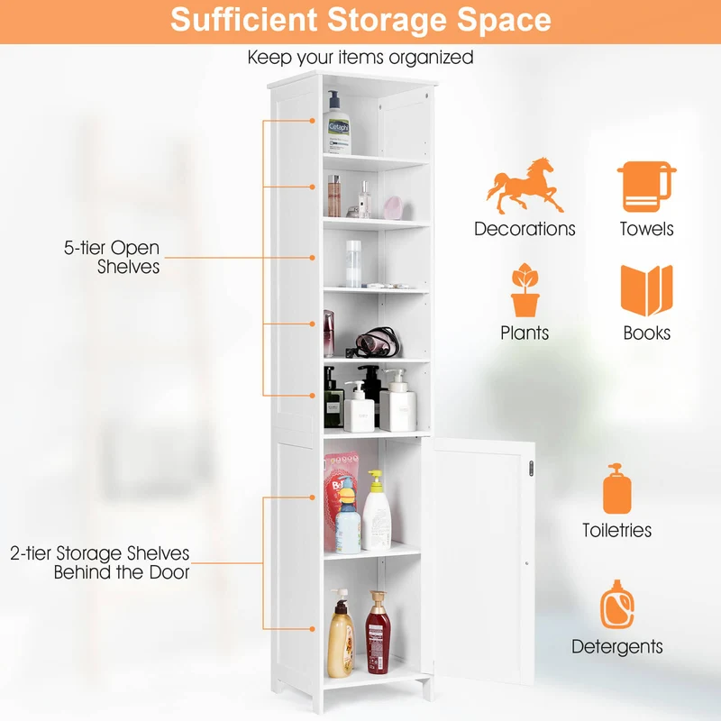 72 Inches Tall Floor Bathroom Storage Cabinet, White