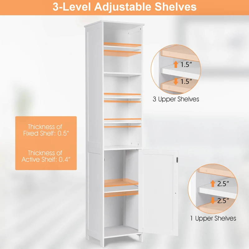 72 Inches Tall Floor Bathroom Storage Cabinet, White