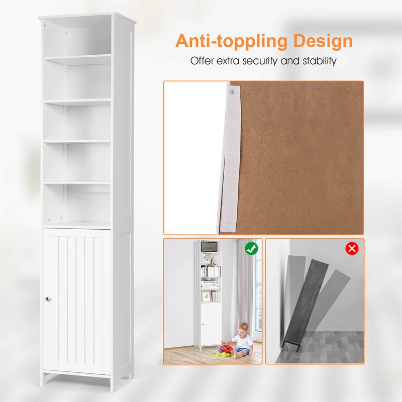 72 Inches Tall Floor Bathroom Storage Cabinet, White