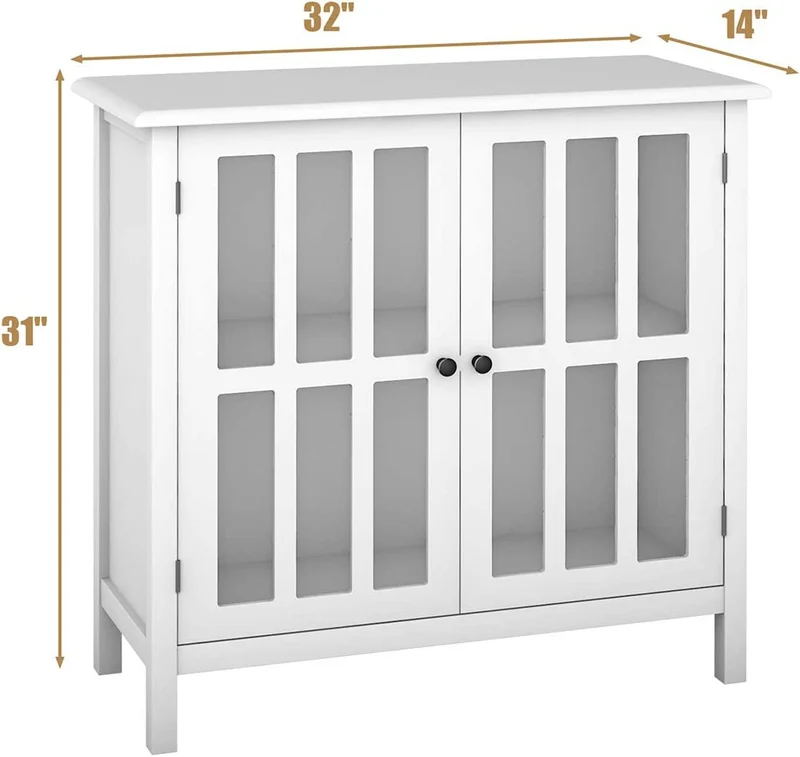 Glass Door Sideboard Console Storage Buffet Cabinet, White