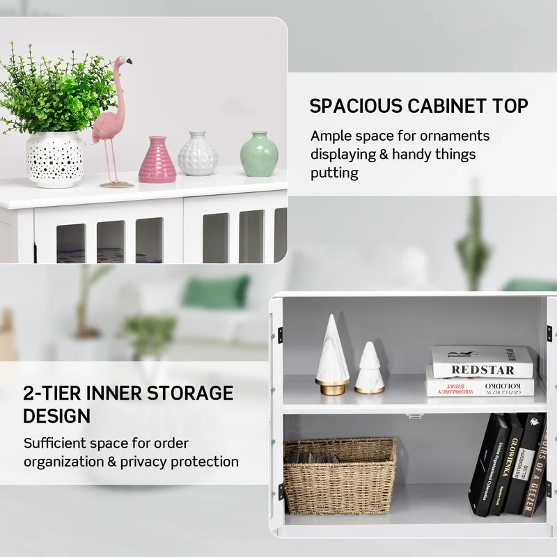 Glass Door Sideboard Console Storage Buffet Cabinet, White
