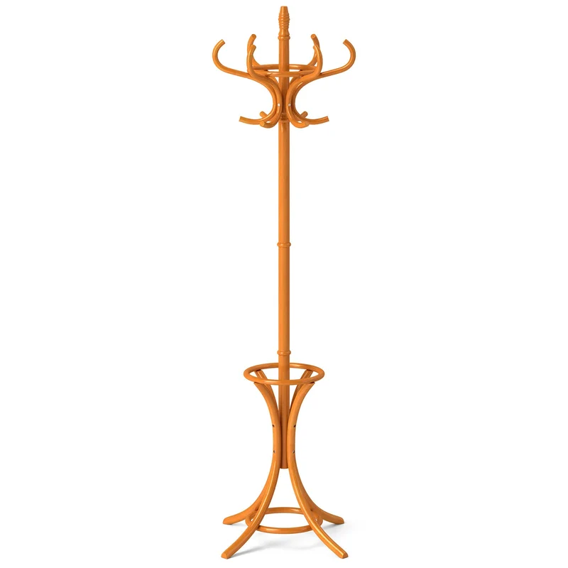 Wood Standing Hat Coat Rack With Umbrella Stand, Natural