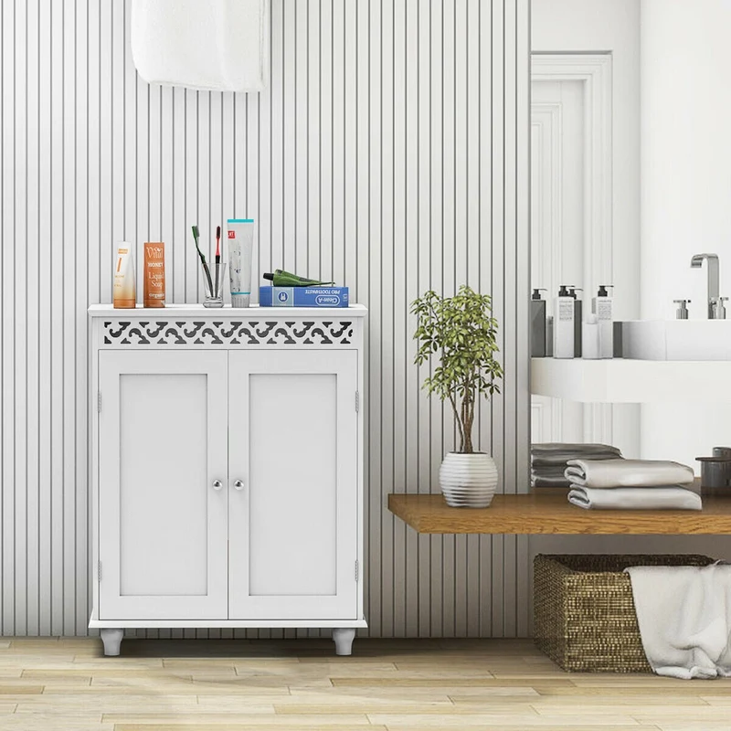 White Wooden 2-Door Storage Cabinet Cupboard, White