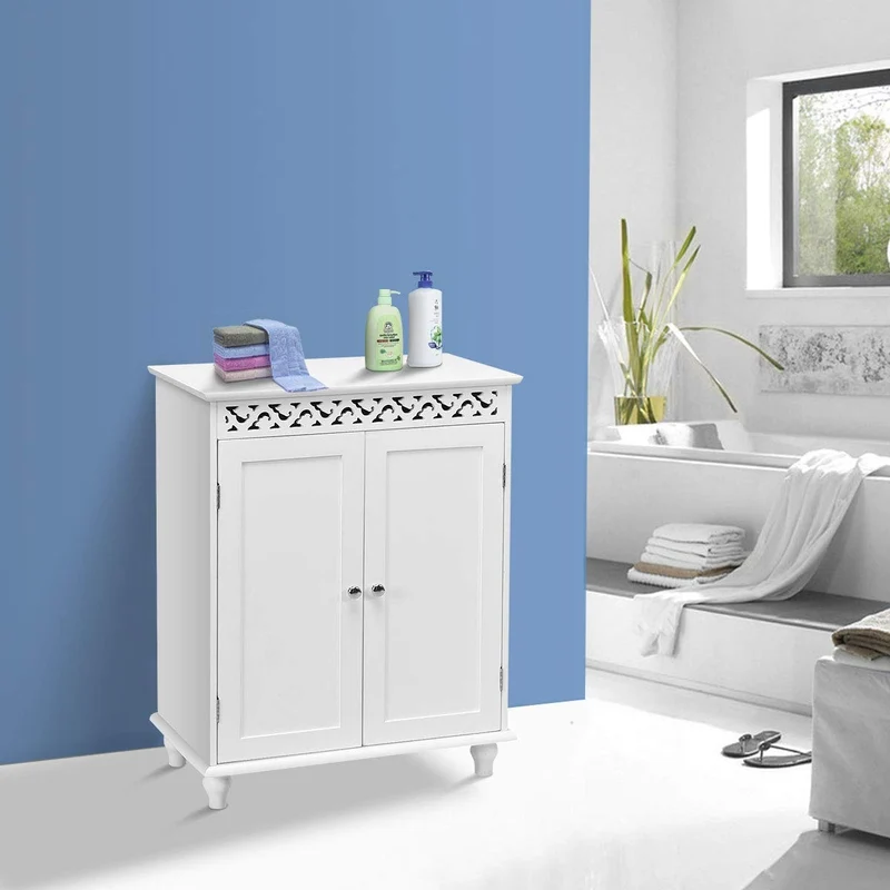 White Wooden 2-Door Storage Cabinet Cupboard, White