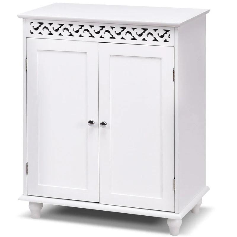 White Wooden 2-Door Storage Cabinet Cupboard, White