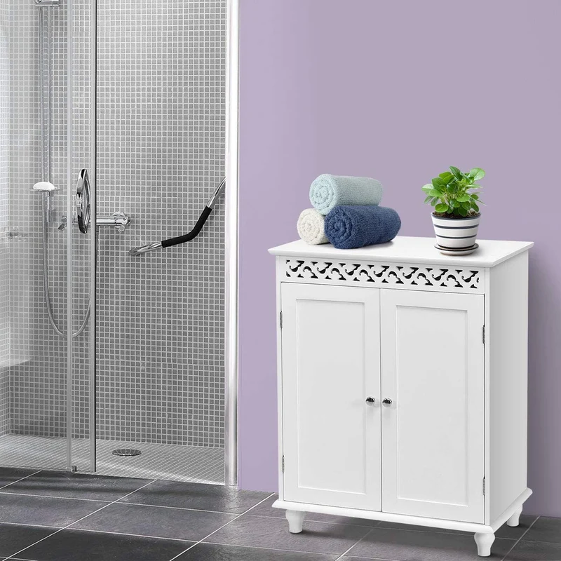 White Wooden 2-Door Storage Cabinet Cupboard, White