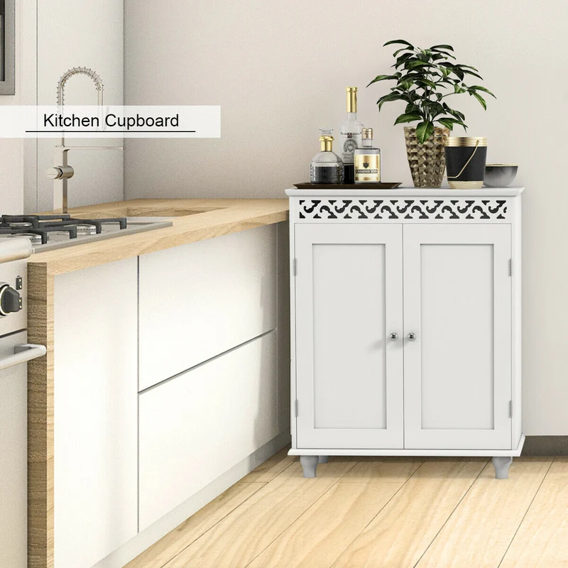 White Wooden 2-Door Storage Cabinet Cupboard, White