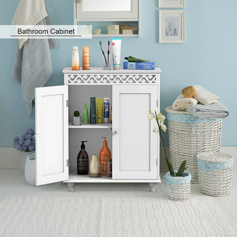White Wooden 2-Door Storage Cabinet Cupboard, White