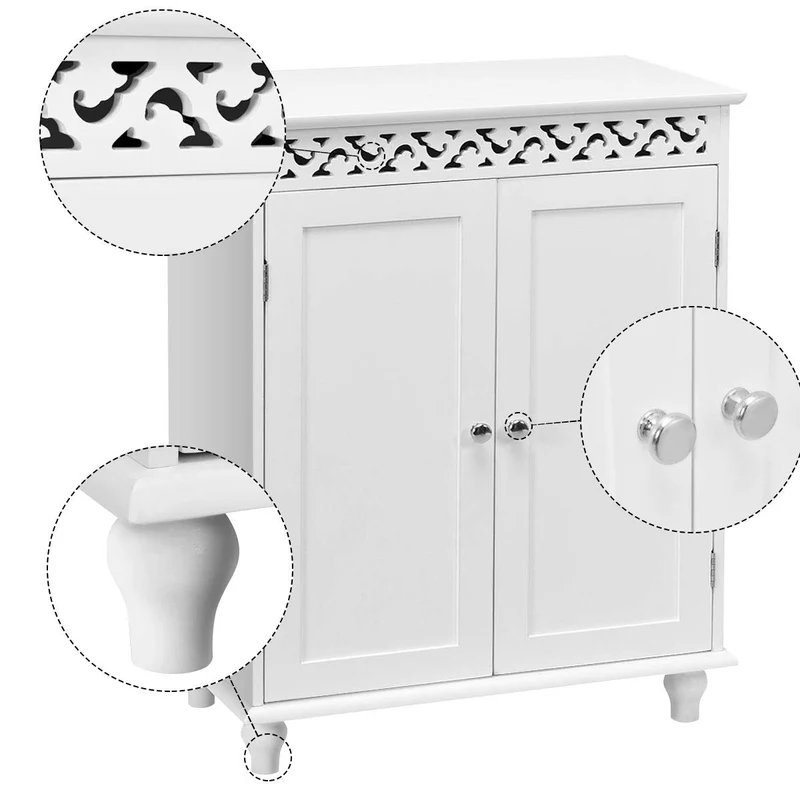 White Wooden 2-Door Storage Cabinet Cupboard, White