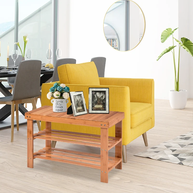 3 Tier Bamboo Bench Storage Shoe Shelf, Natural